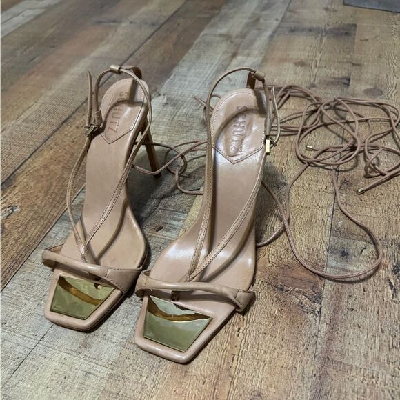 Schutz Vikki Leather Wrap Tan Heels 8 - Picture 3 of 15